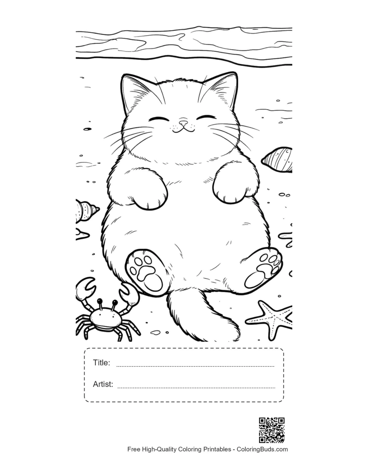 Cute kitten beach printable with title artist box