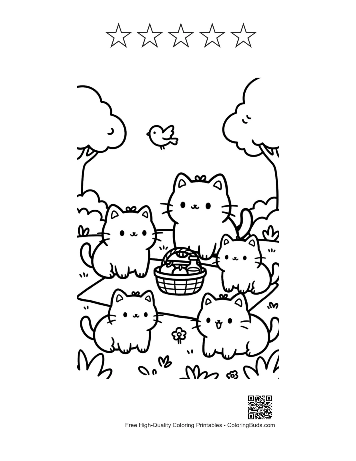 Cute kittens picnic 5 star outline printable