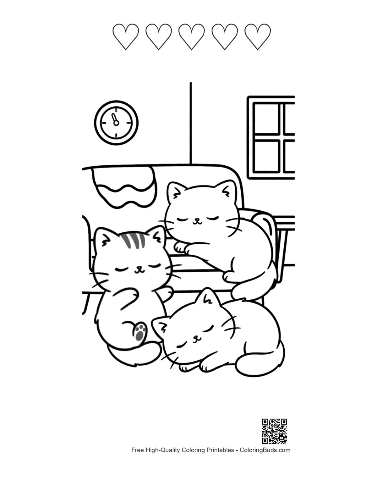 Cute kittens kitchen with 5 hearts outline