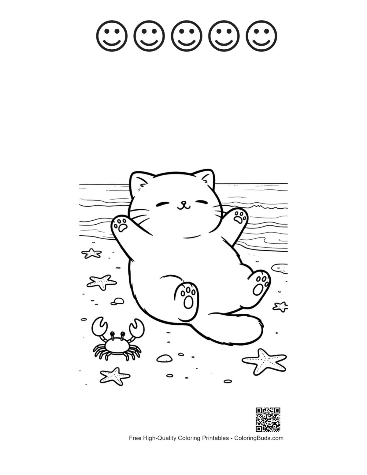 Cute cats coloring with 5 happy faces outlines