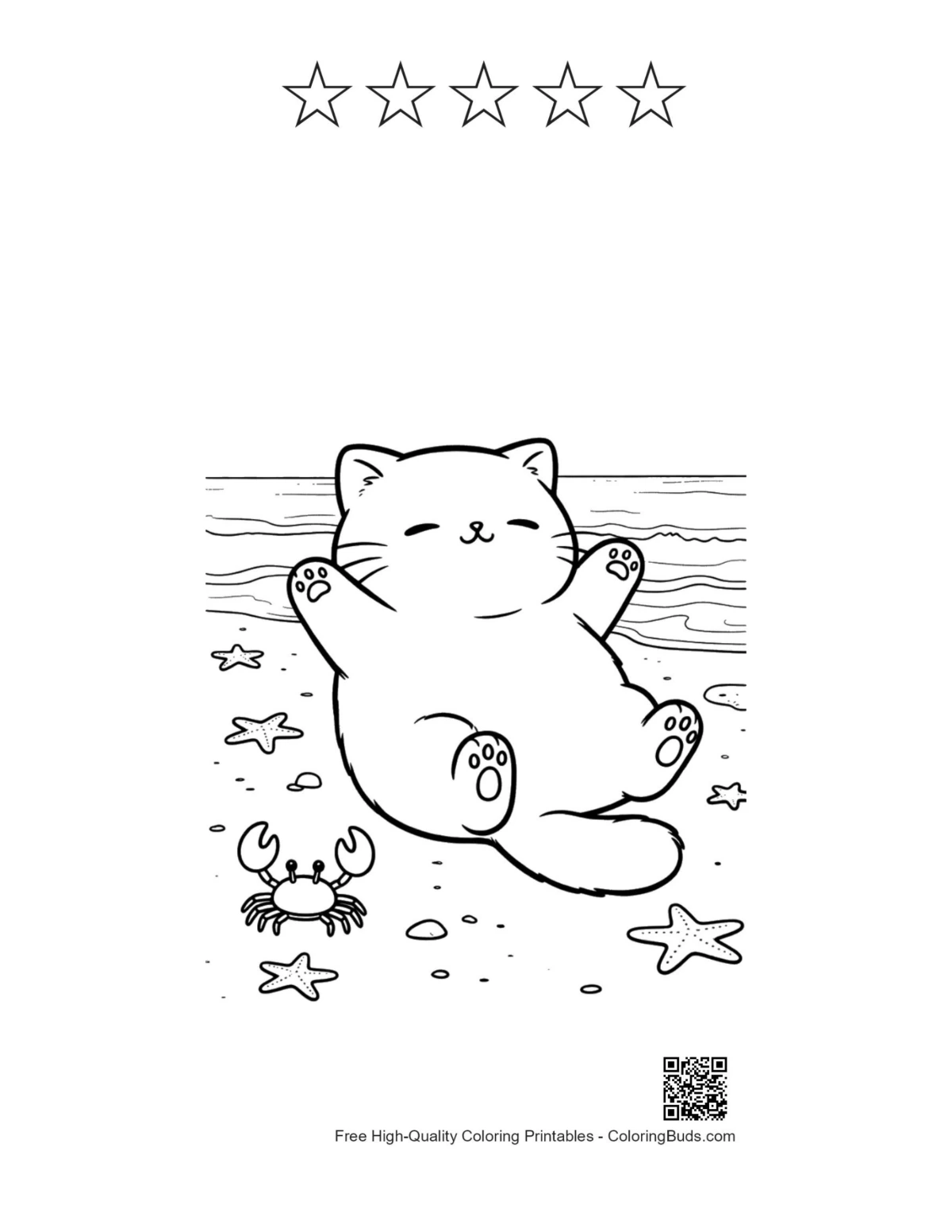 Easy cute cats printable with 5 stars outline
