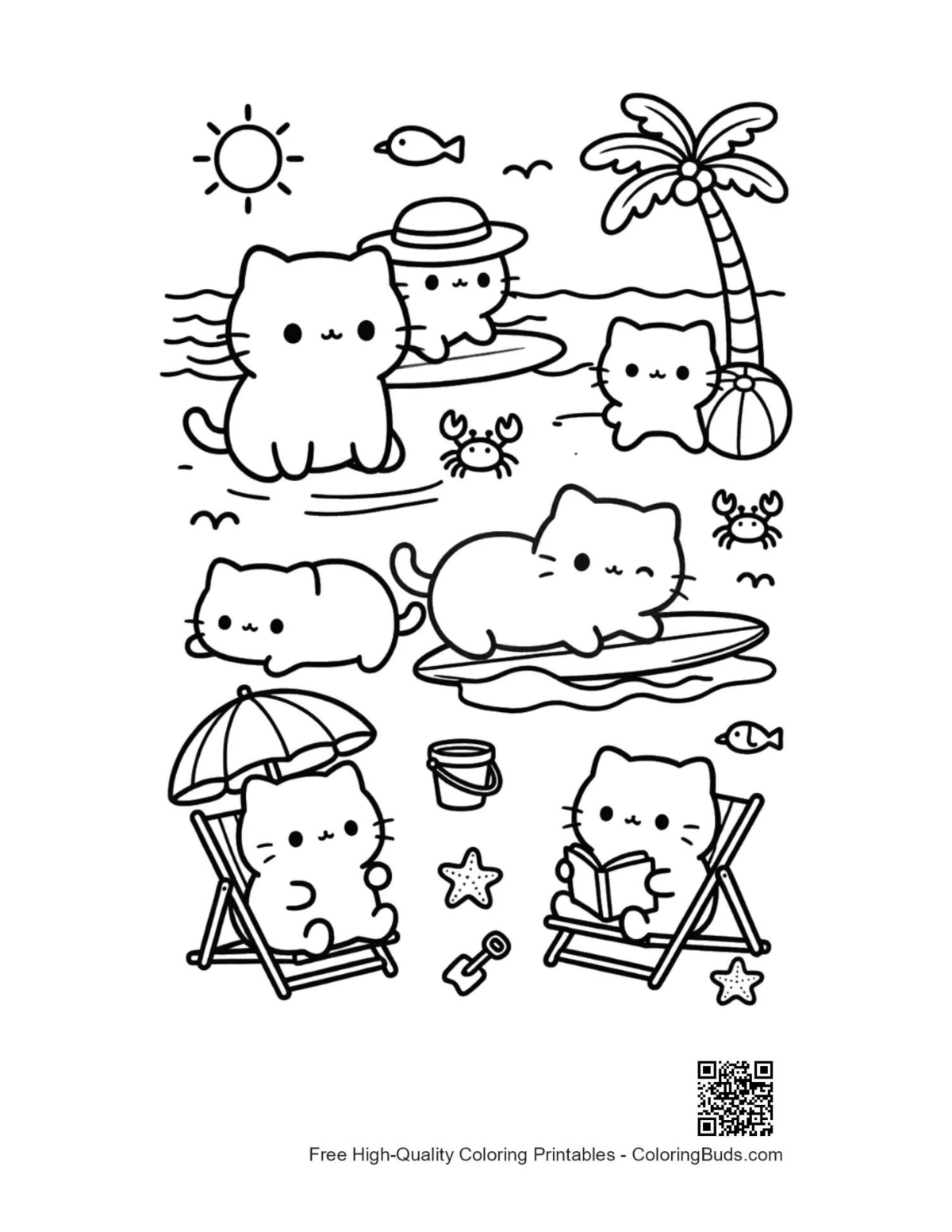 Free cute cats coloring printable page