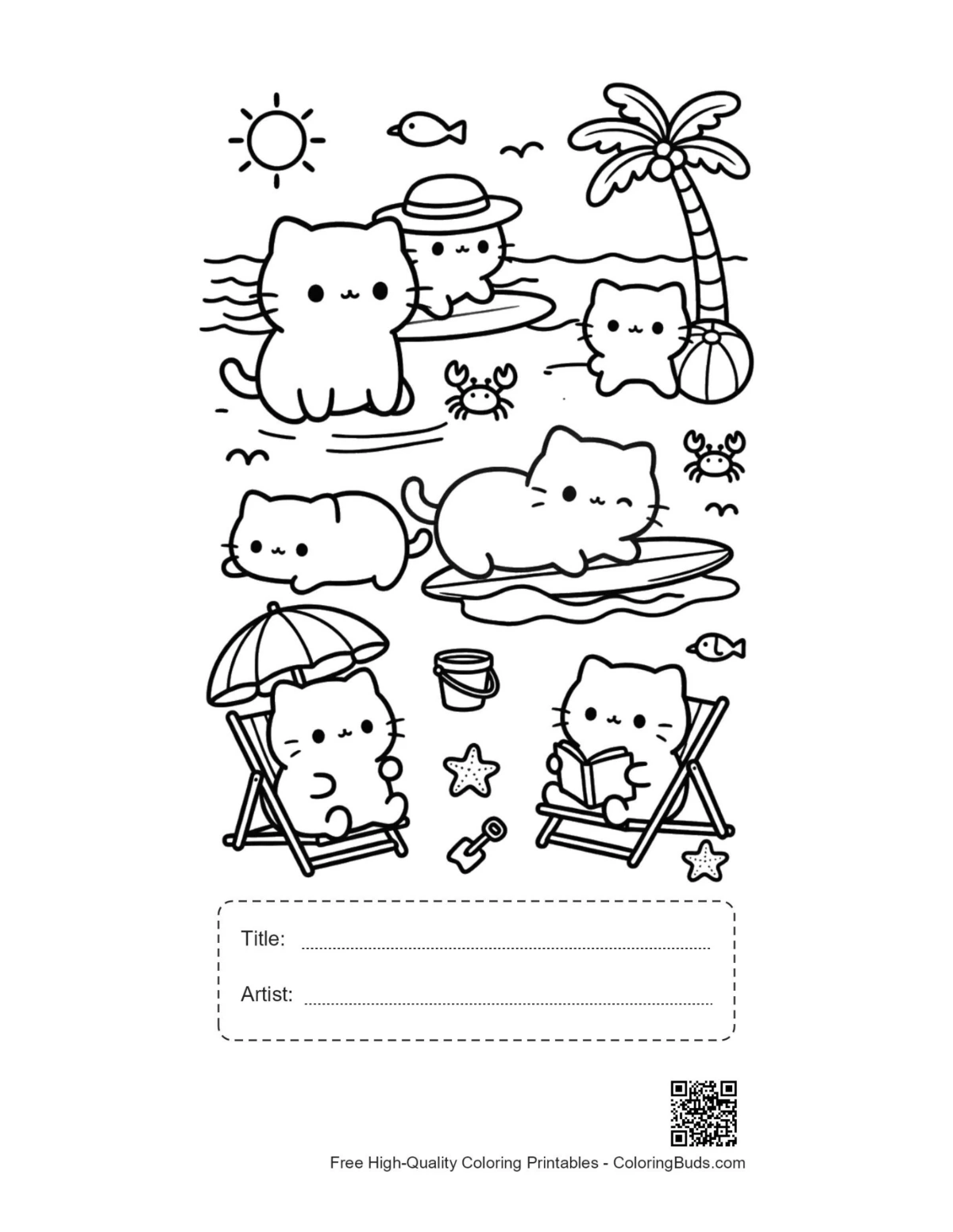 Free cute cats printable with title artist box