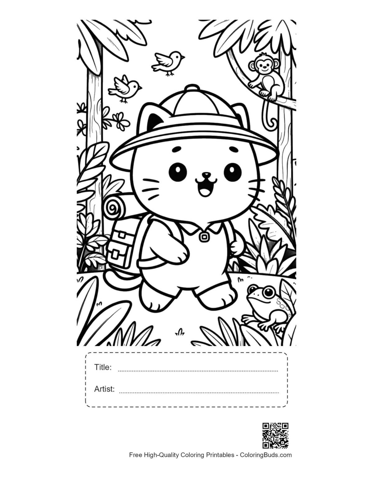 Explorer cat jungle printable with title box