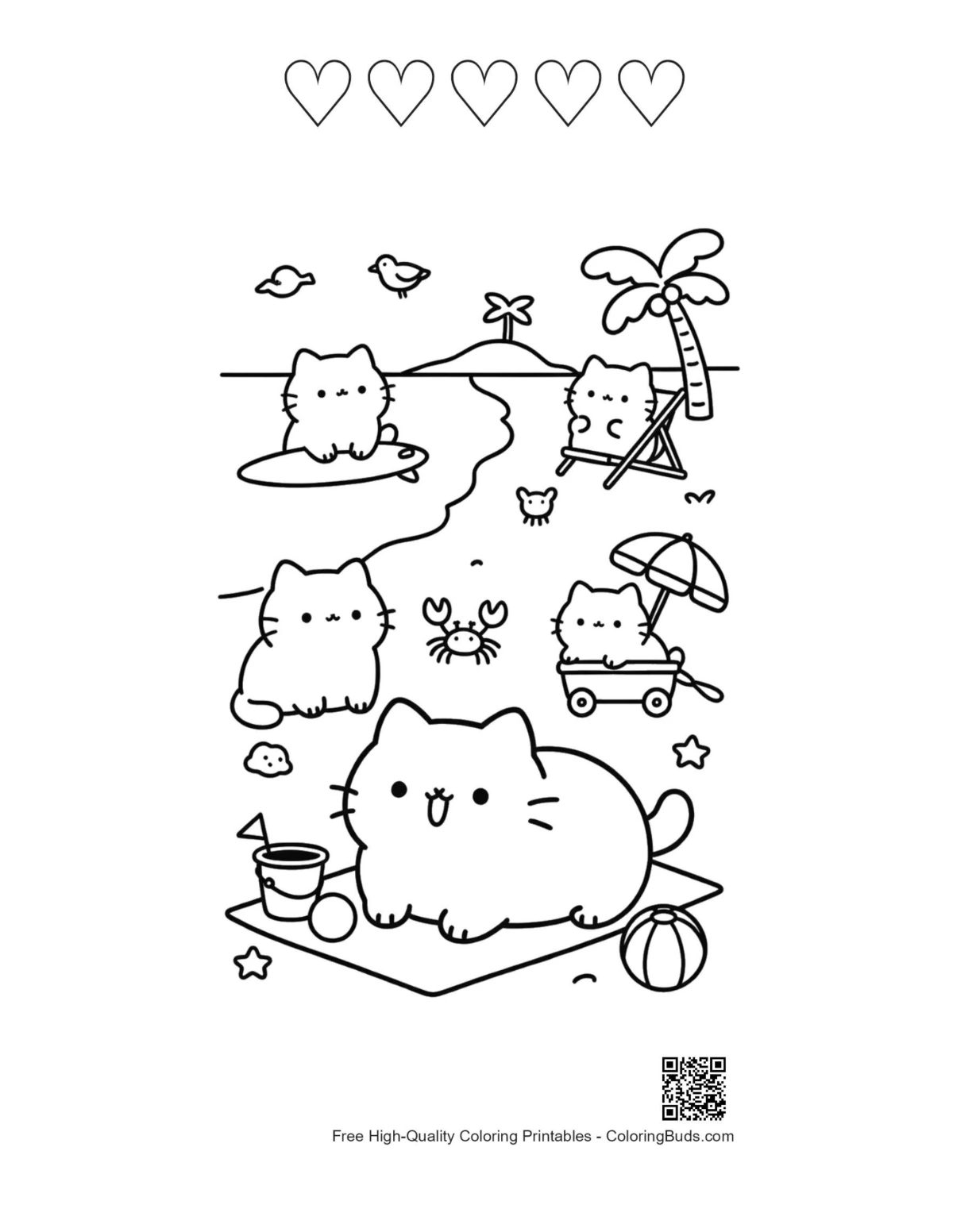 Kittens beach balls sea 5 heart outline printable