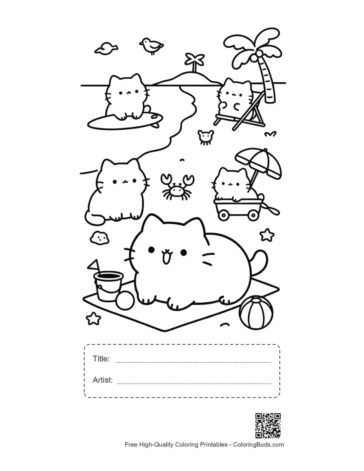 Happy kittens beach balls printable with title box