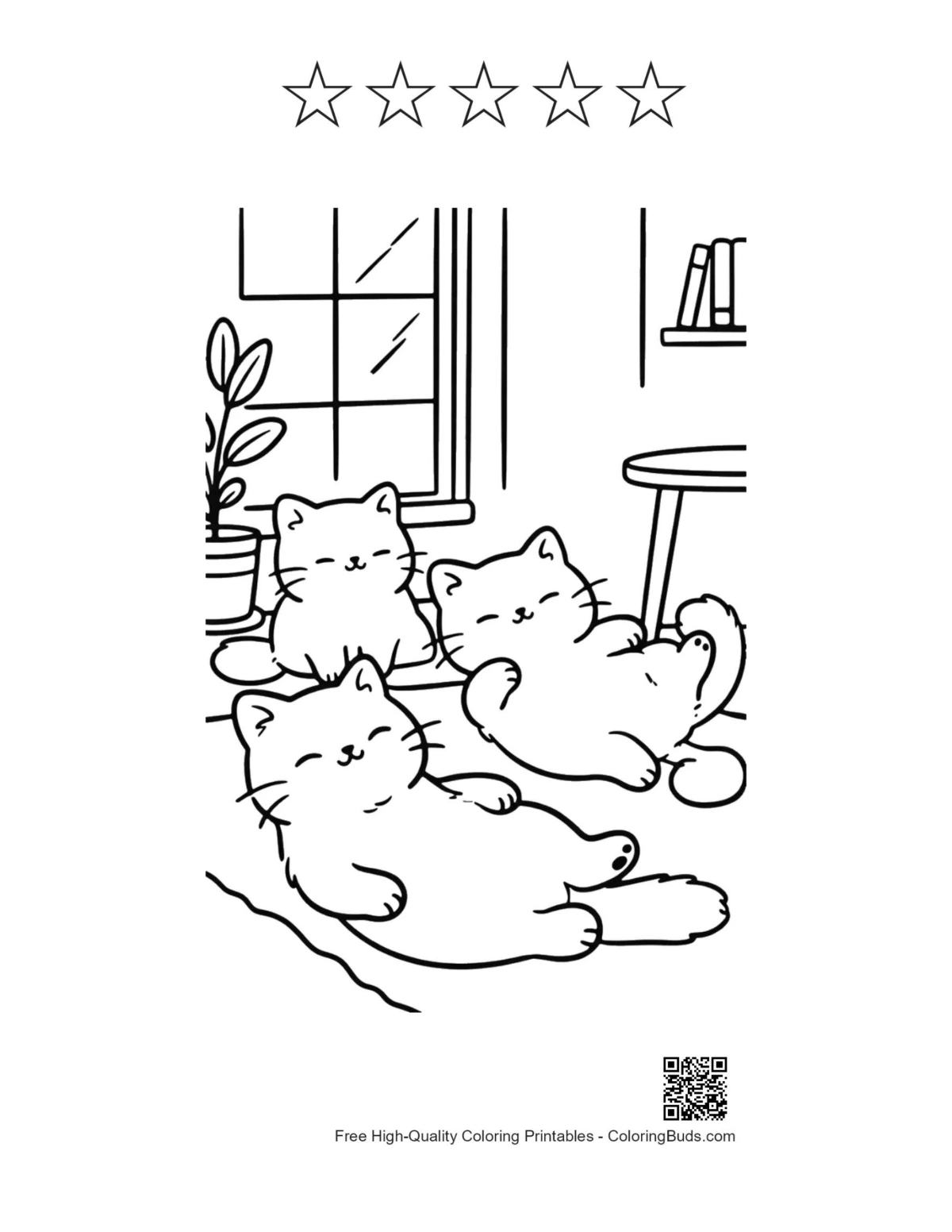 Kittens slaapkamer printbaar 5 ster omtrekken