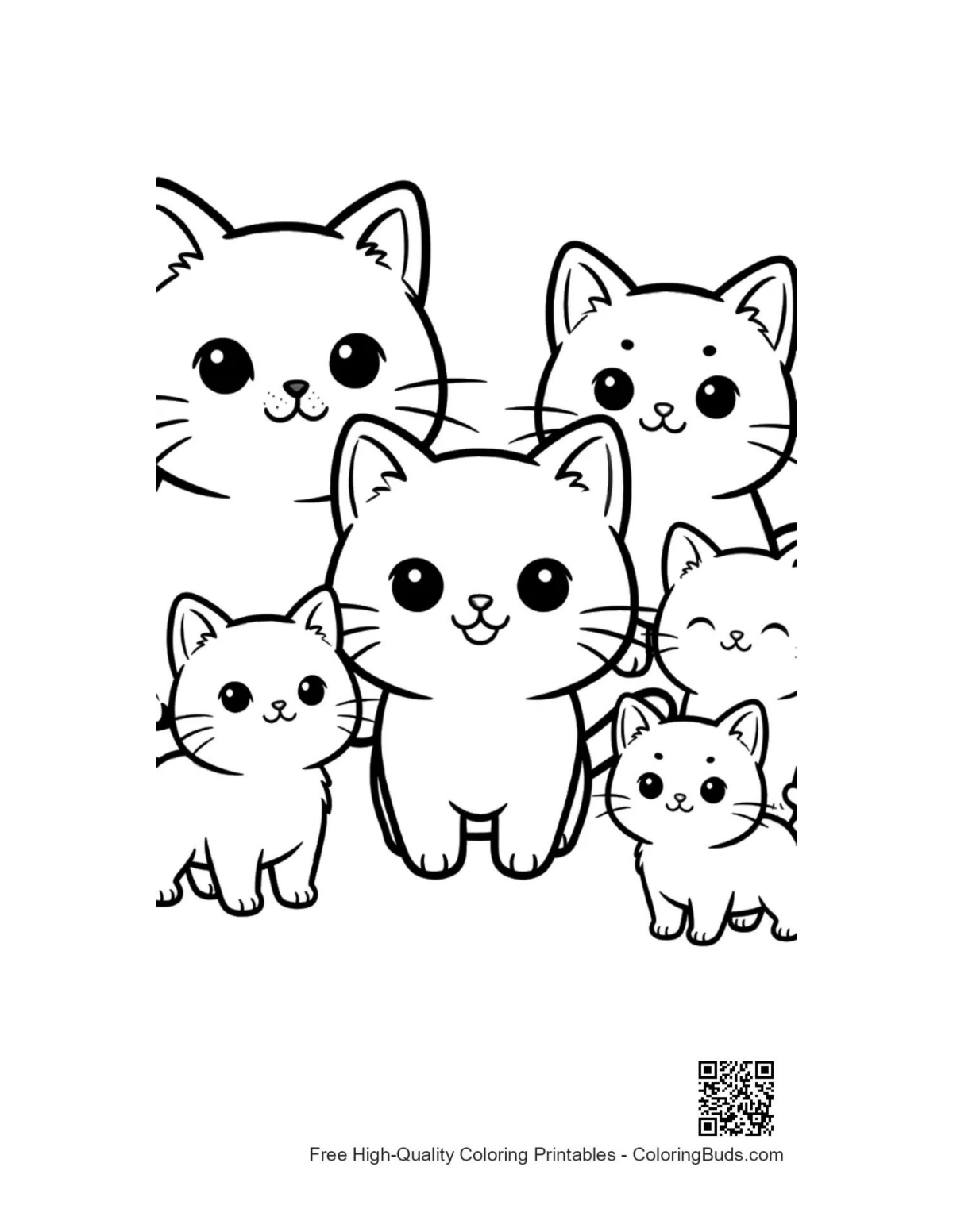 Cute kawaii kitten family lineart