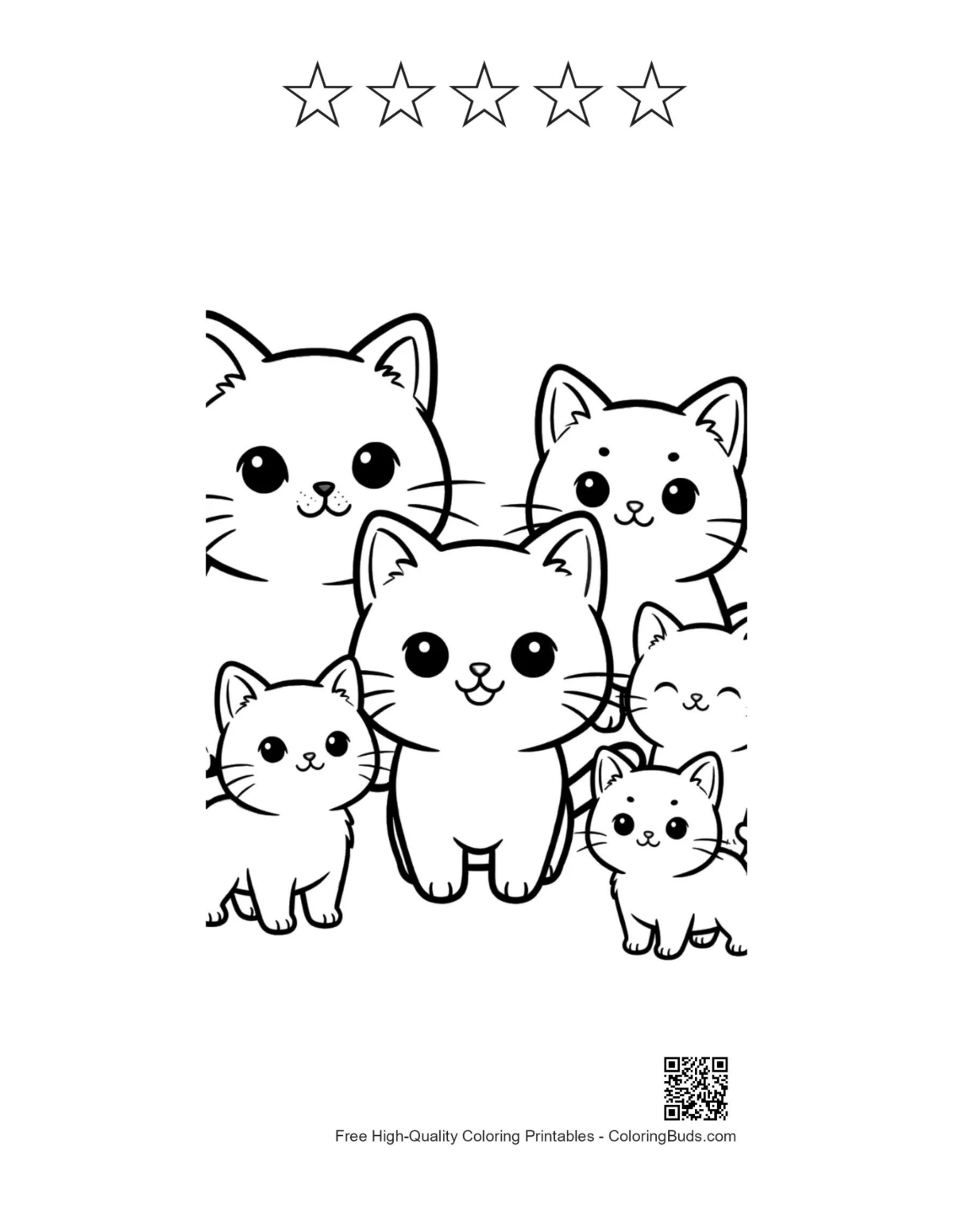 Kawaii kittens with 5-star rating outline