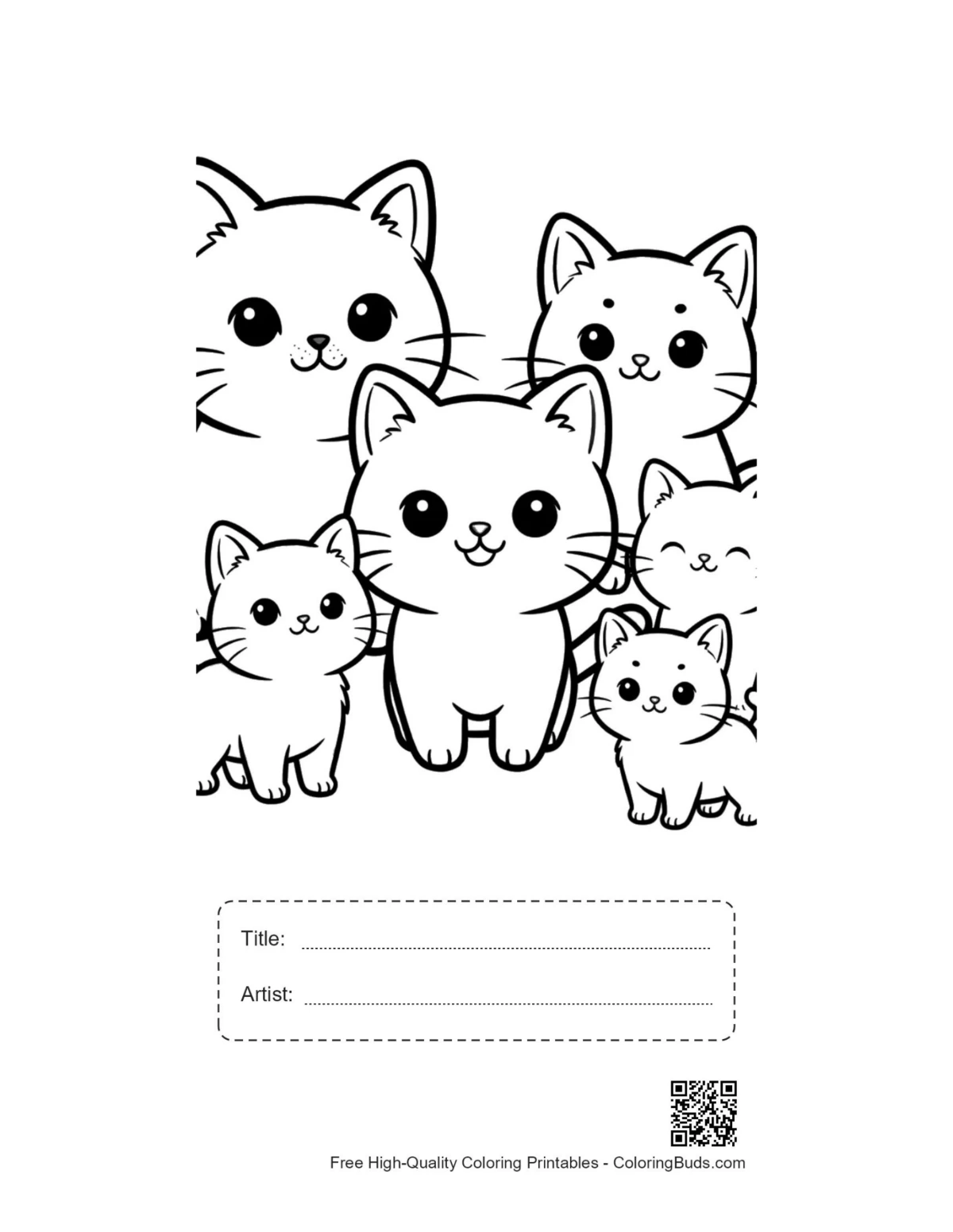Kawaii kitten family printable with title box