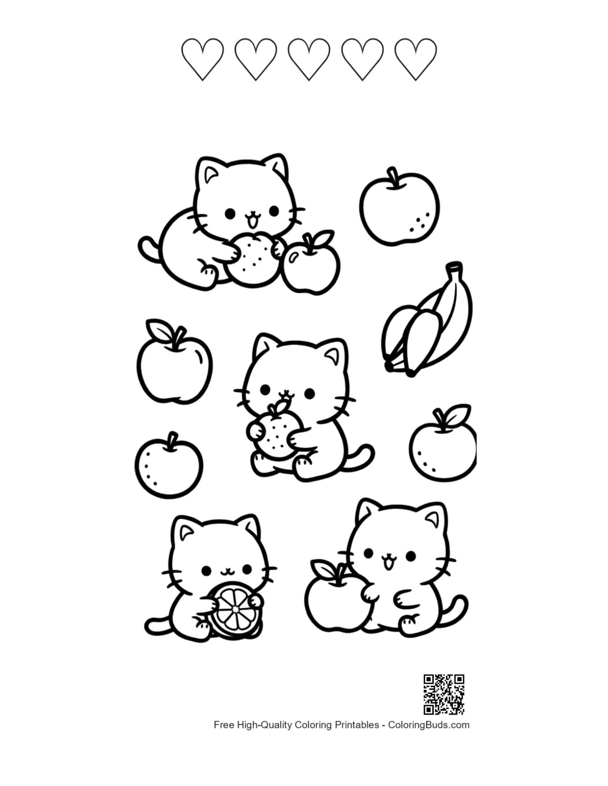 Kawaii baby grizzly printable with heart outlines