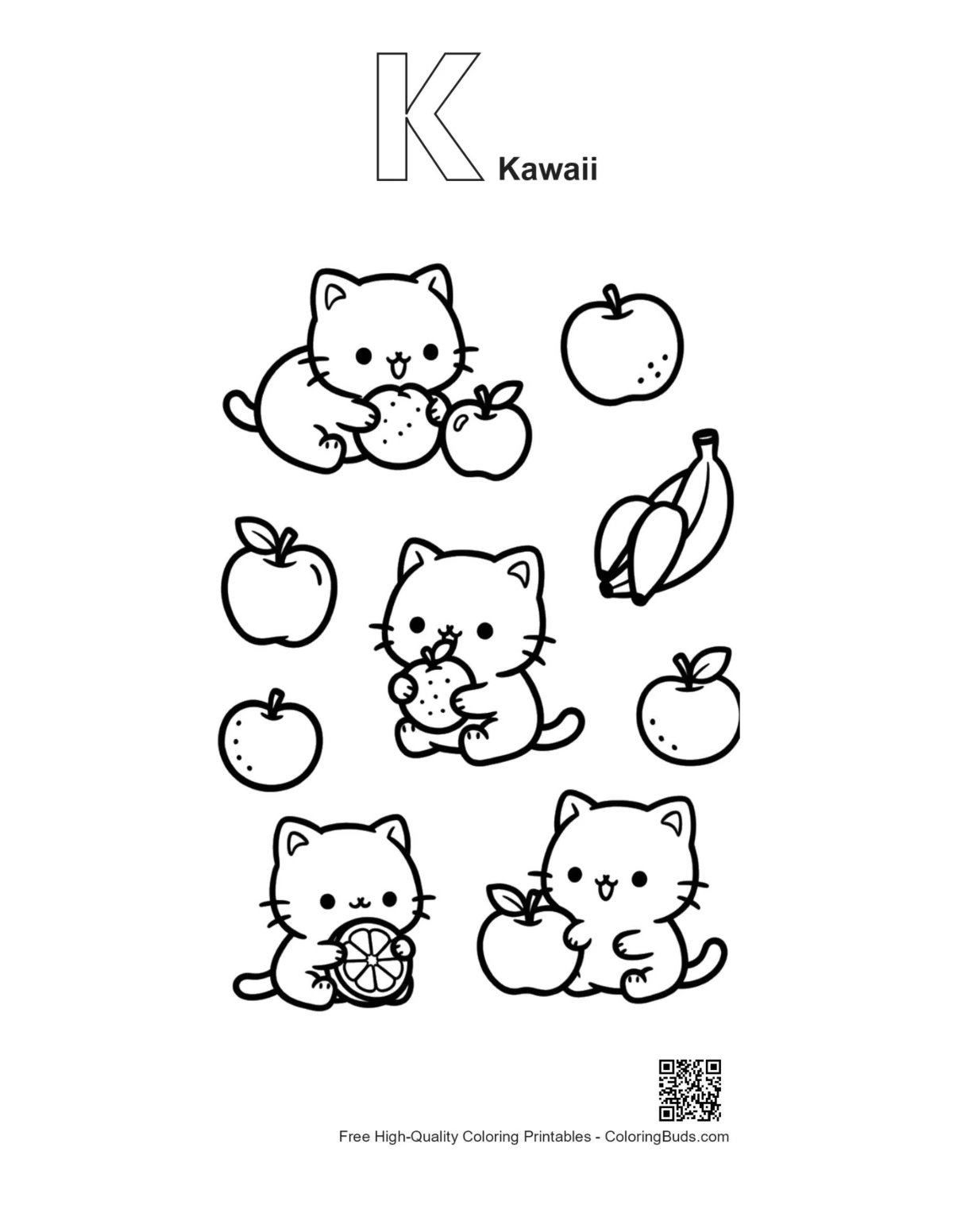 Kawaii bear fish printable with K alphabet outline