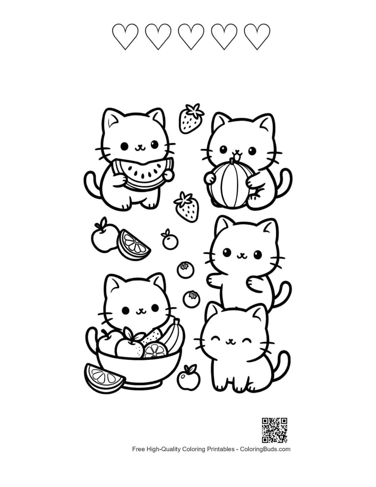 Cute Kawaii with 5 heart outlines