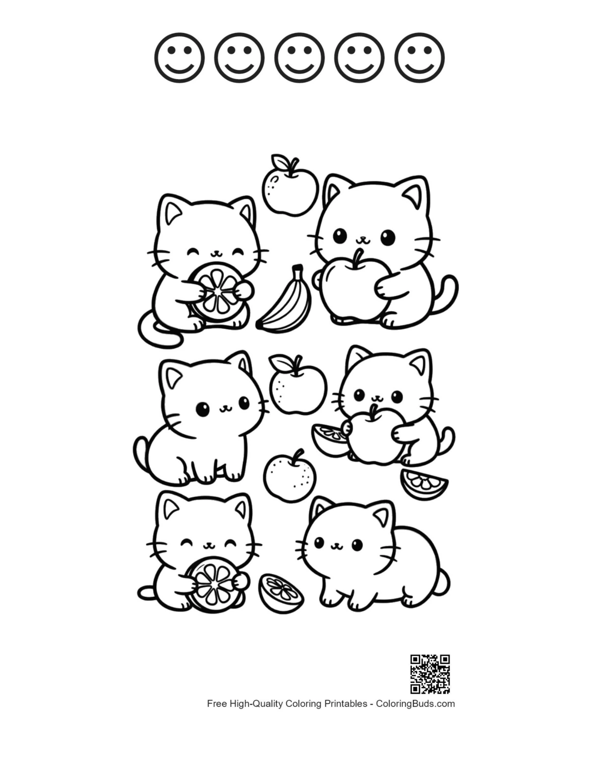 Easy Kawaii 5 happy face outline page