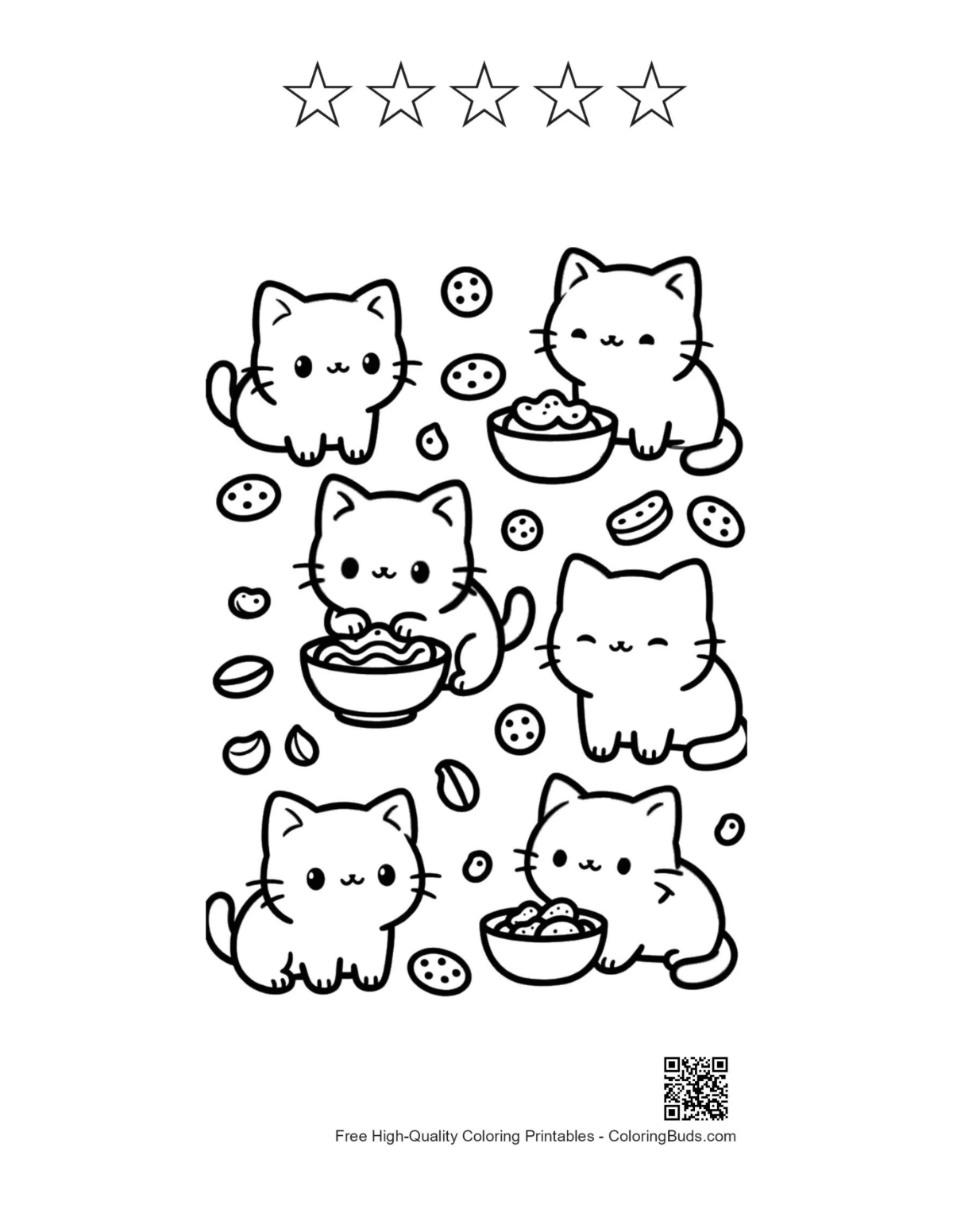 Easy Kawaii printable with 5 star outlines