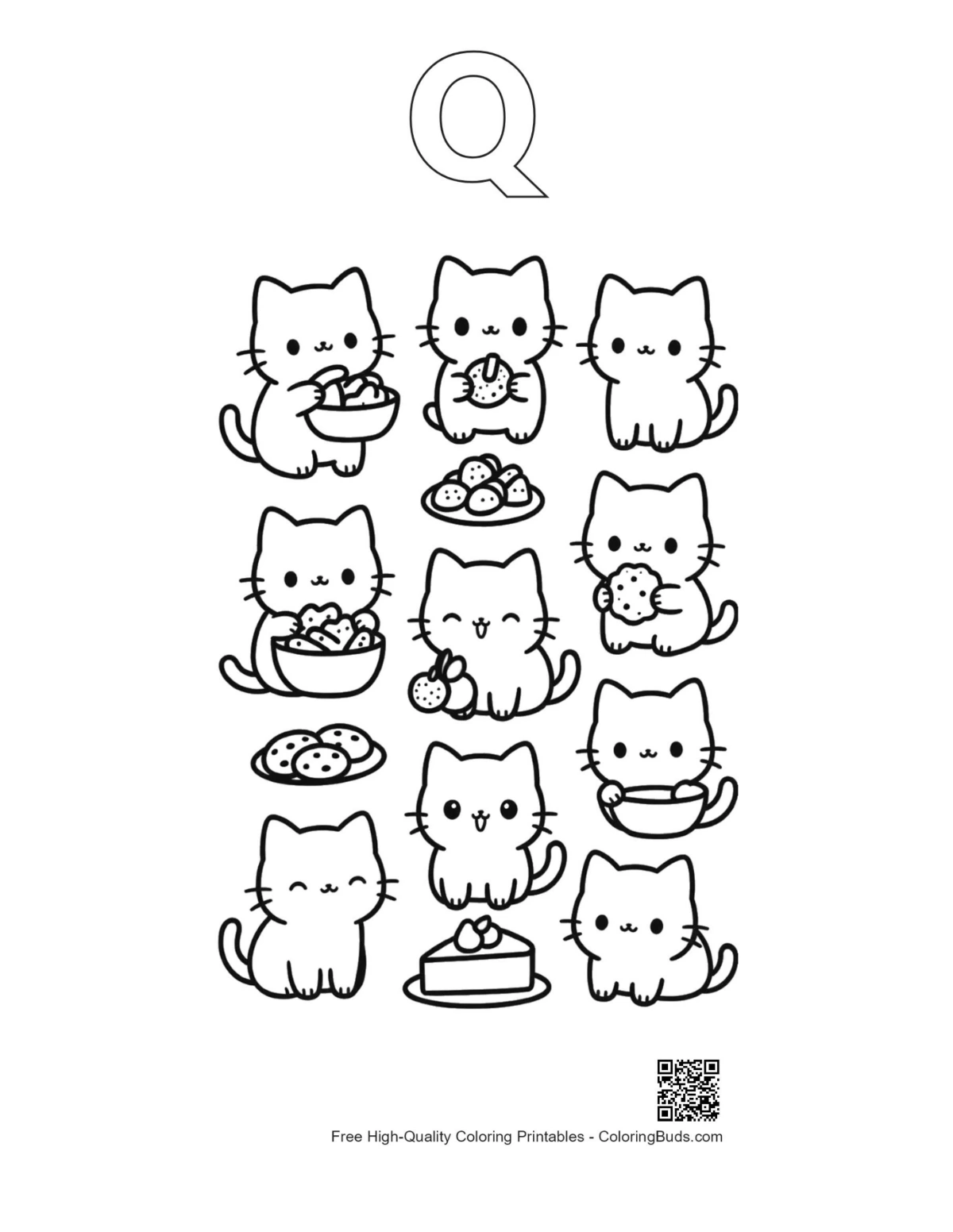 Kawaii Alphabet Q Umriss Malvorlage für Kinder