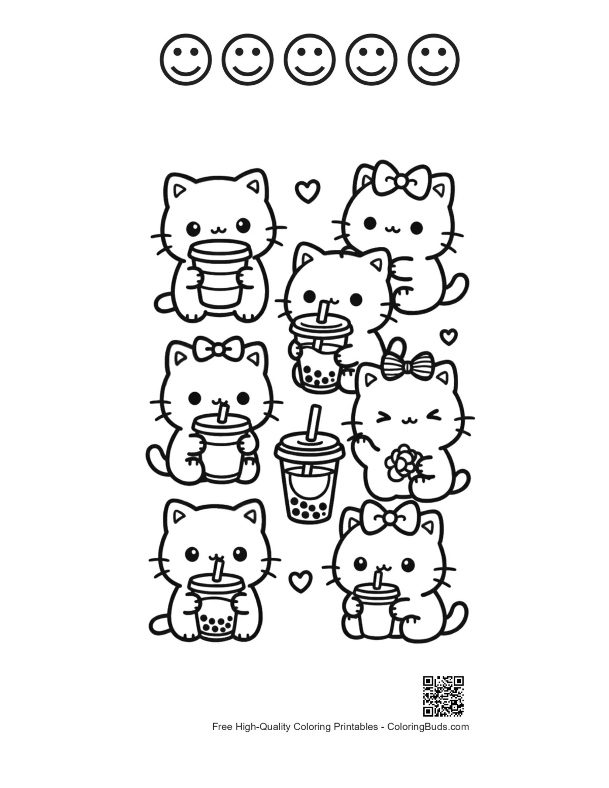 Kawaii bear 5 happy faces outline honey wand