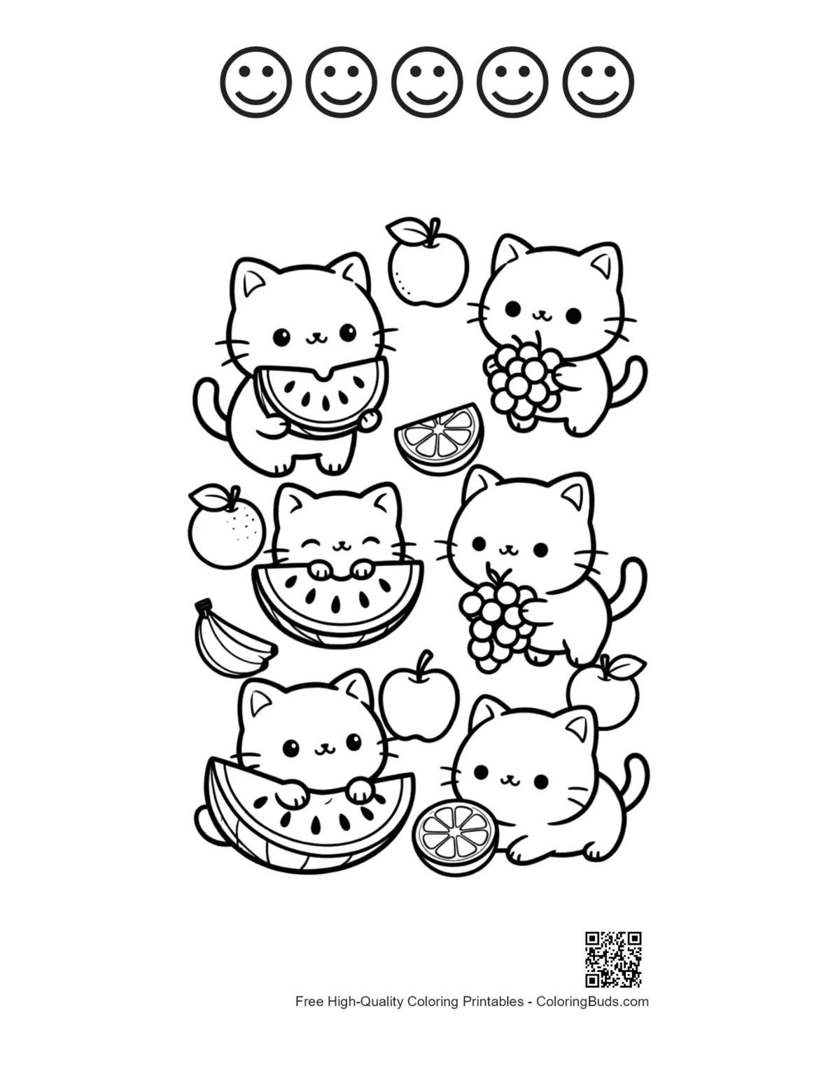 Kawaii bear cub 5 happy face outline coloring page