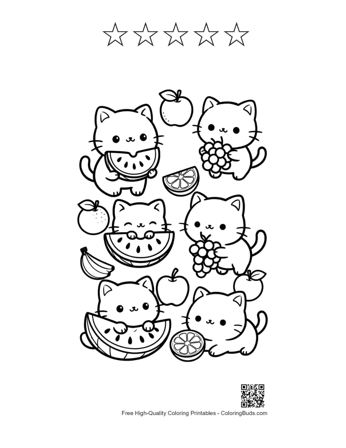 Kawaii bear cub with 5 star outline printable