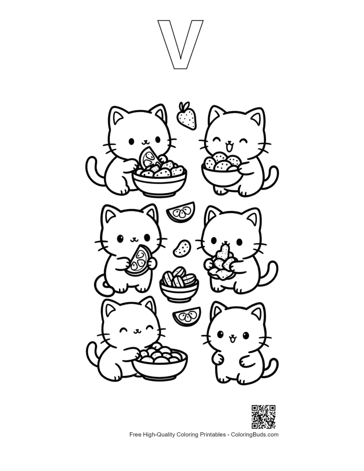 Kawaii alphabet V outline coloring printable