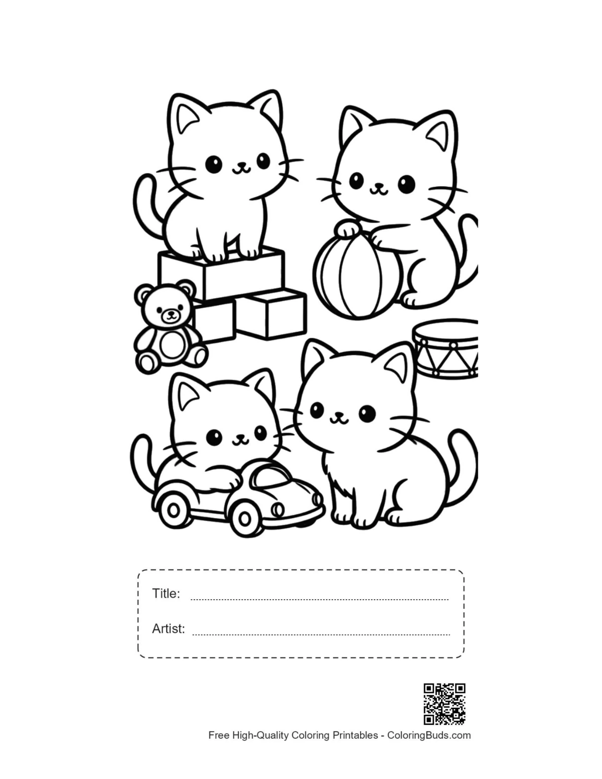 Kawaii bear cub kite printable with title artist box