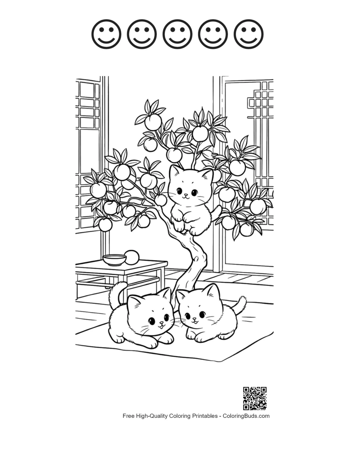 Kitten scout jungle 5 happy faces outline