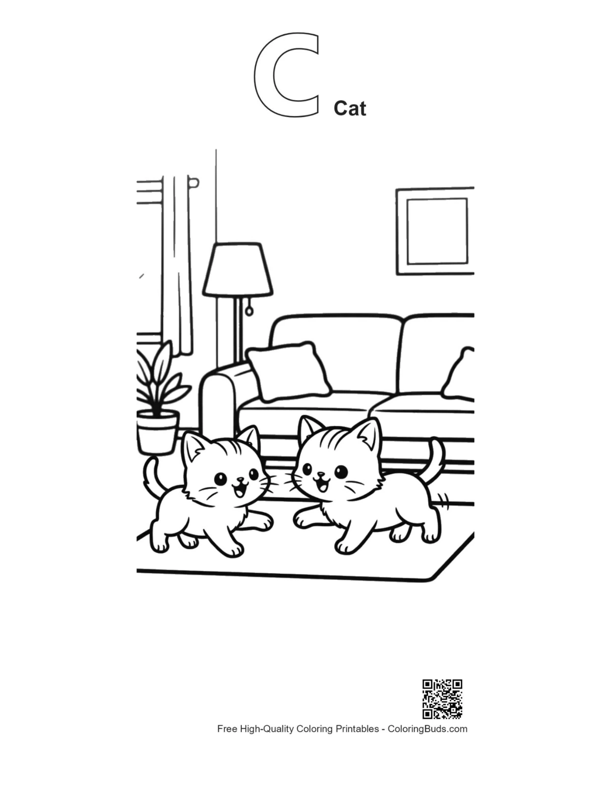 Bunny ears kitten sleeping kitchen outline alphabet C cat
