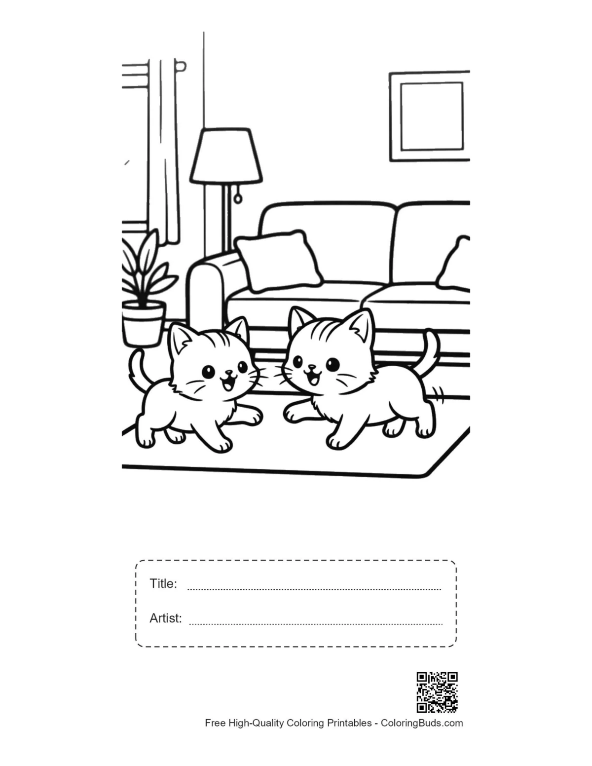 Kitten bunny ears kitchen printable with title artist box
