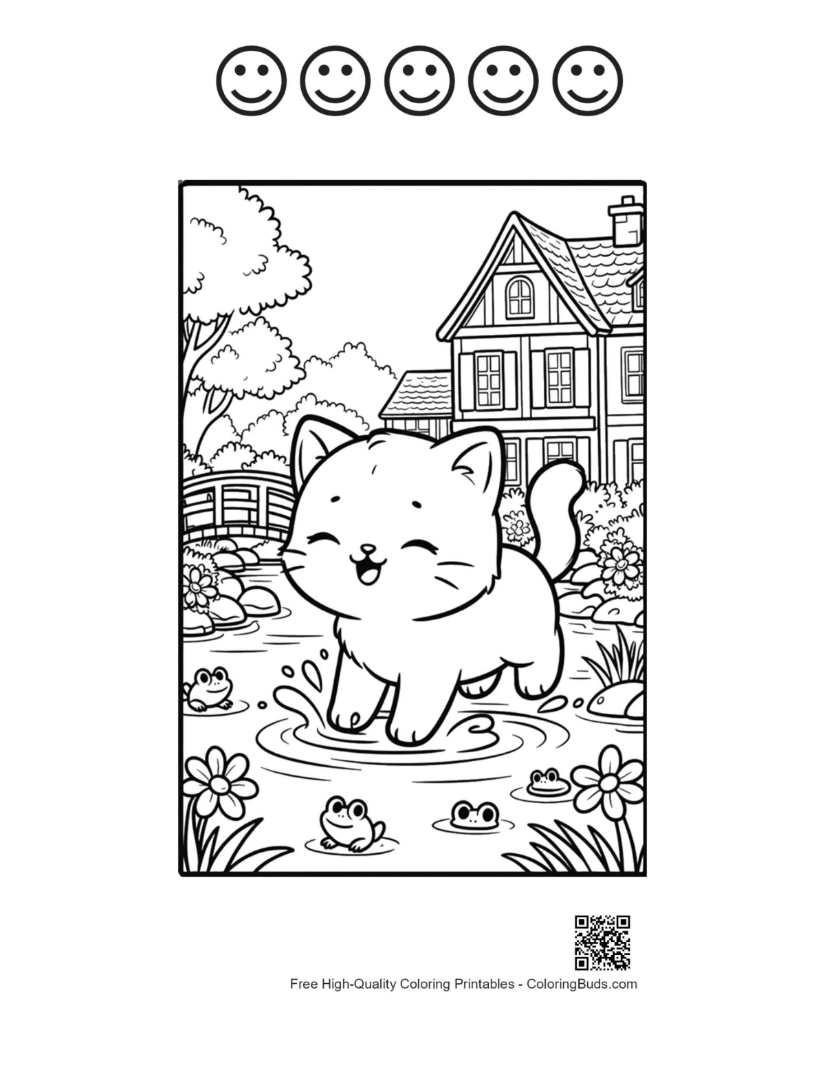Astronaut kitten space printable with 5 happy faces