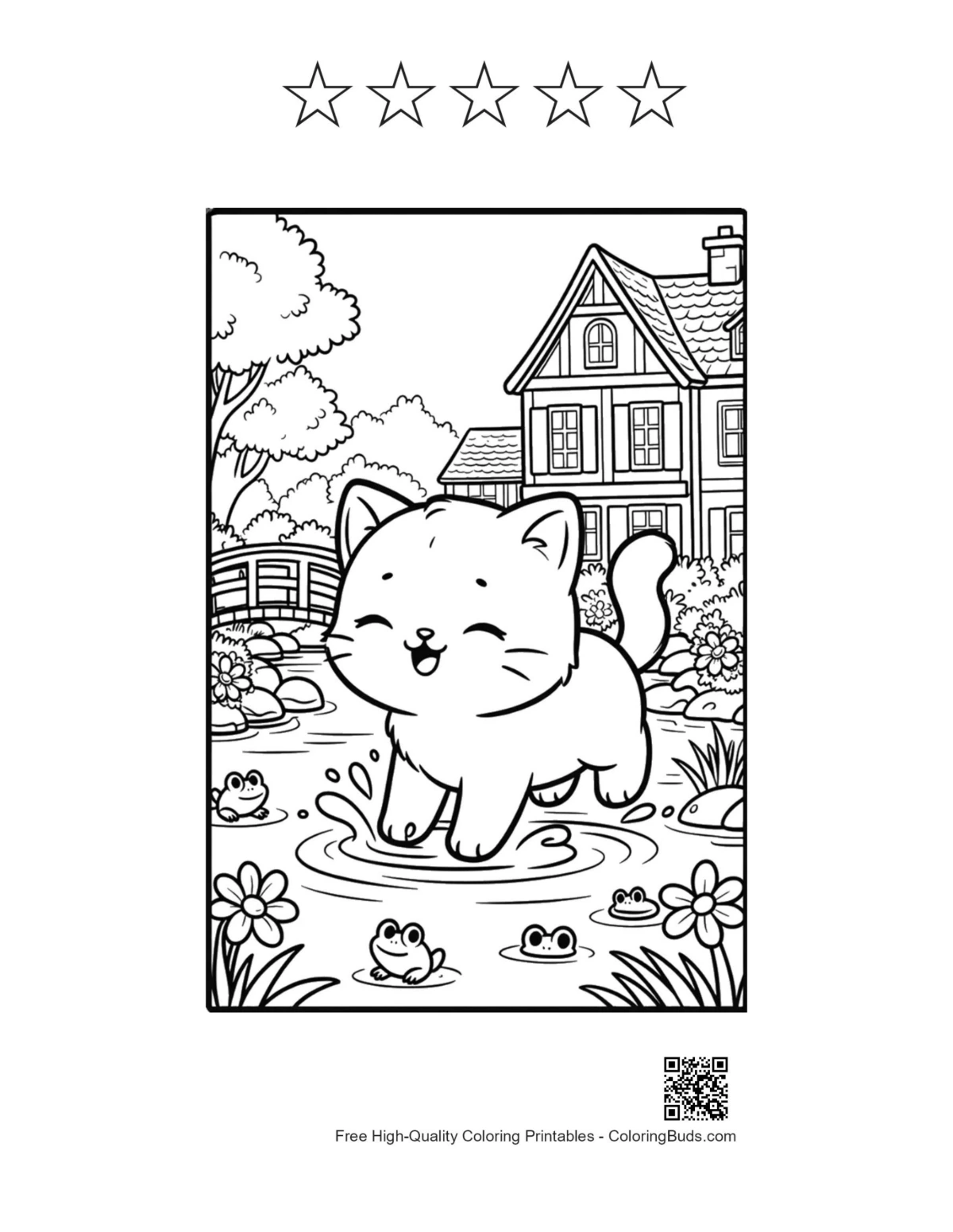 Cute cat astronaut printable with 5 star outlines
