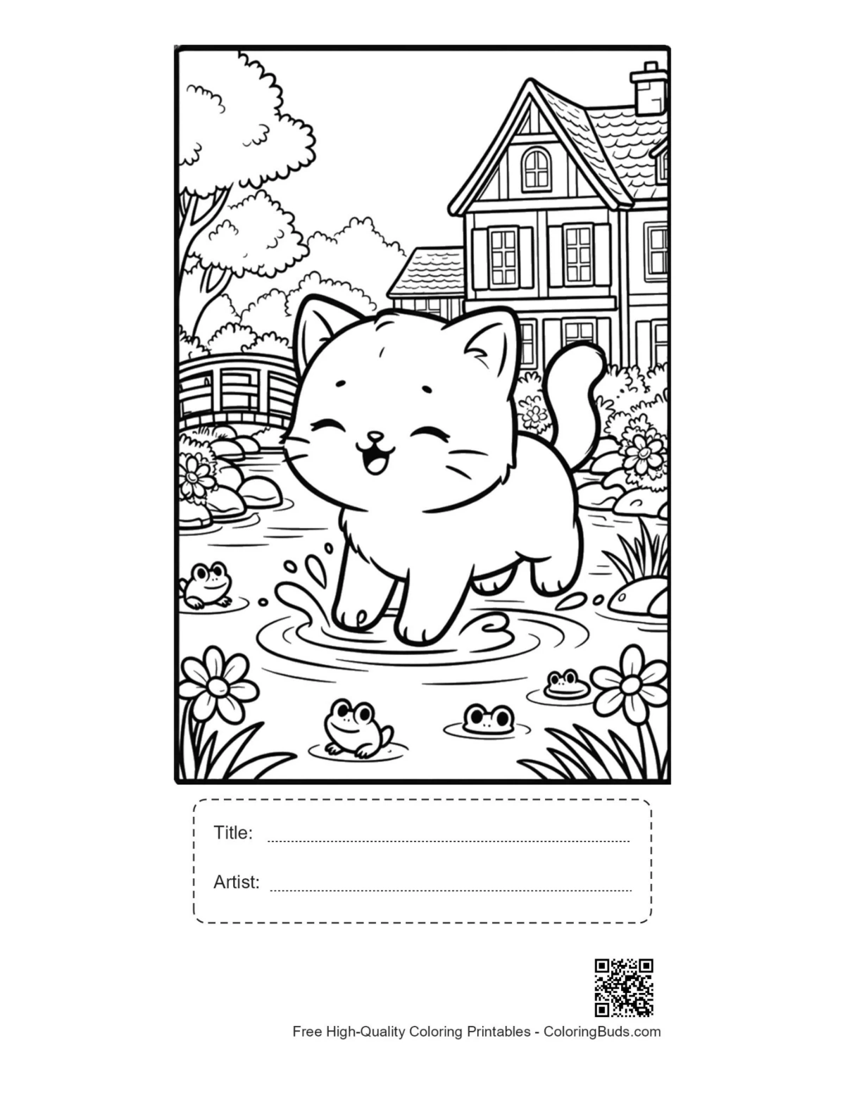 Cute astronaut cat space printable with title artist box
