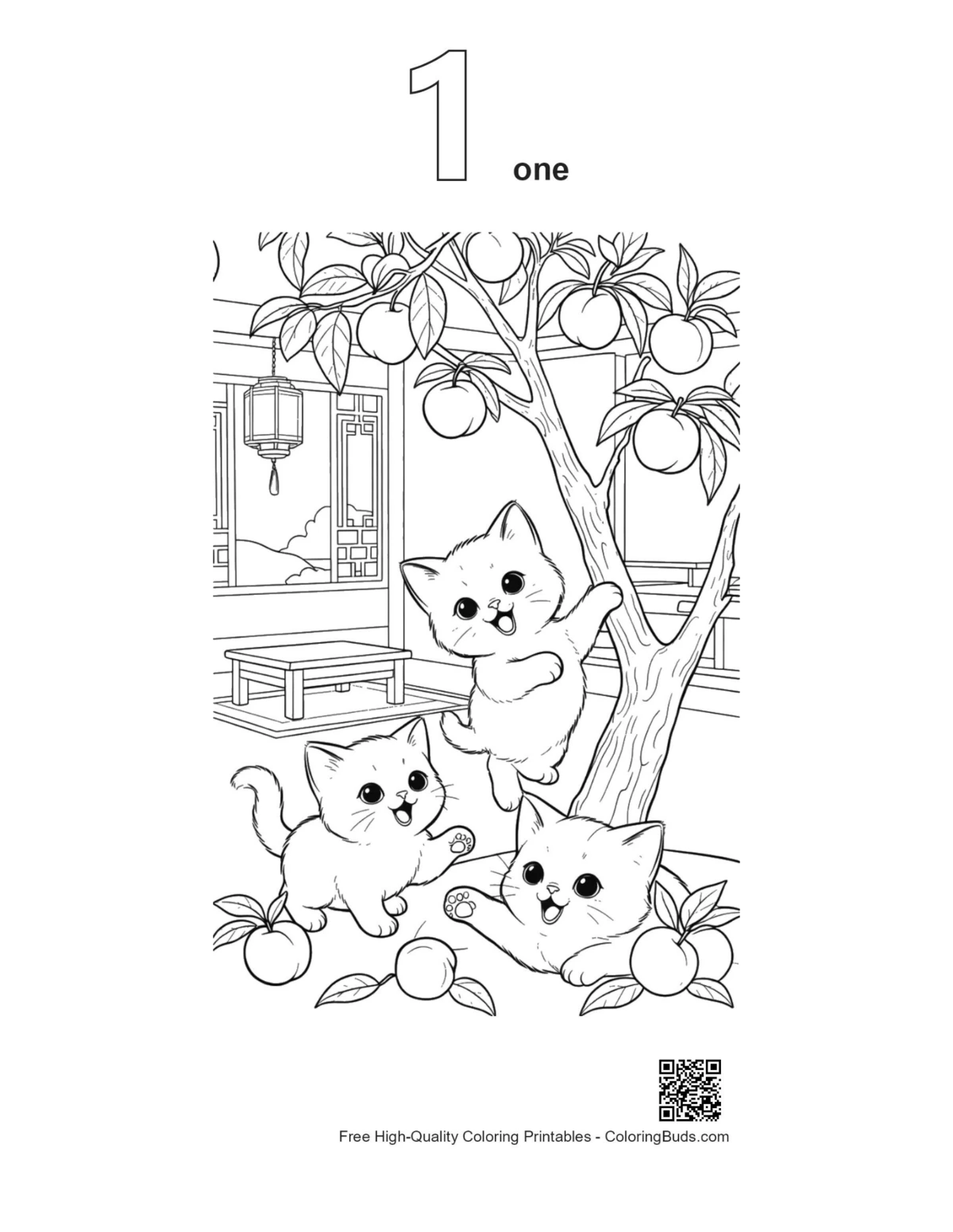 Kittens picnic outline coloring page number one printable
