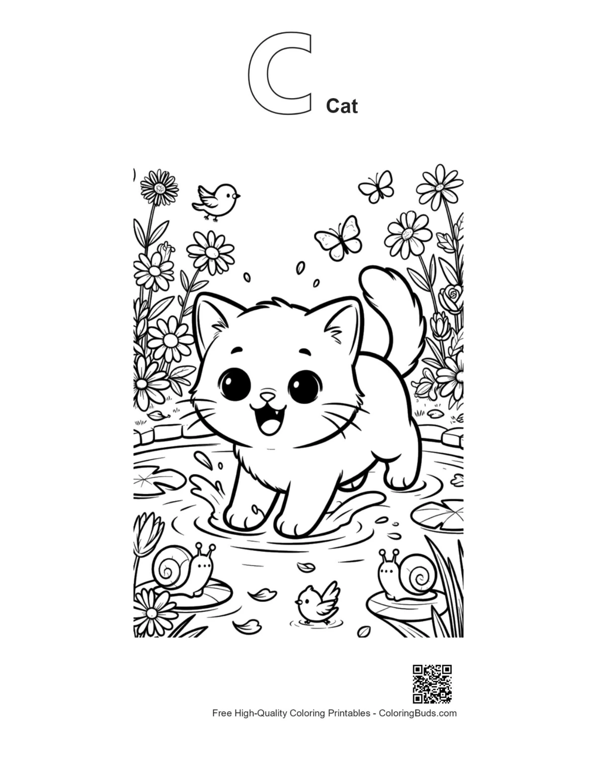 Kittens coloring outline alphabet C cat printable