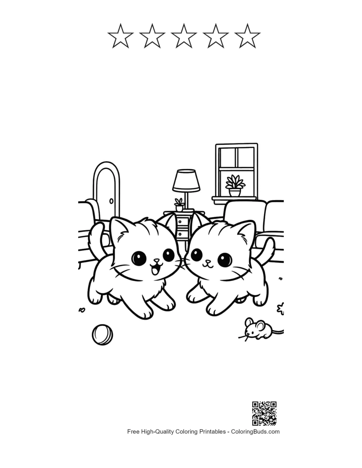 Kittens with 5 stars outline printable