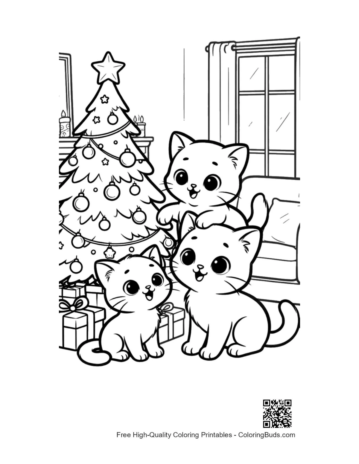 Easy kittens coloring printable page