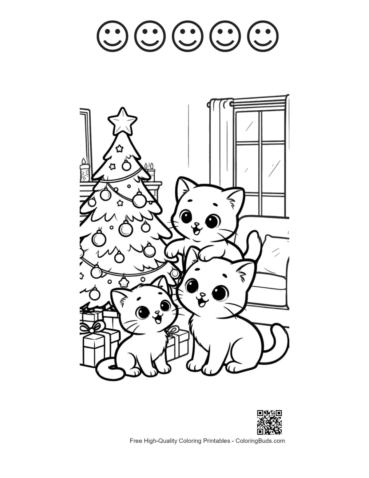 Easy kittens 5 happy faces outline sheet