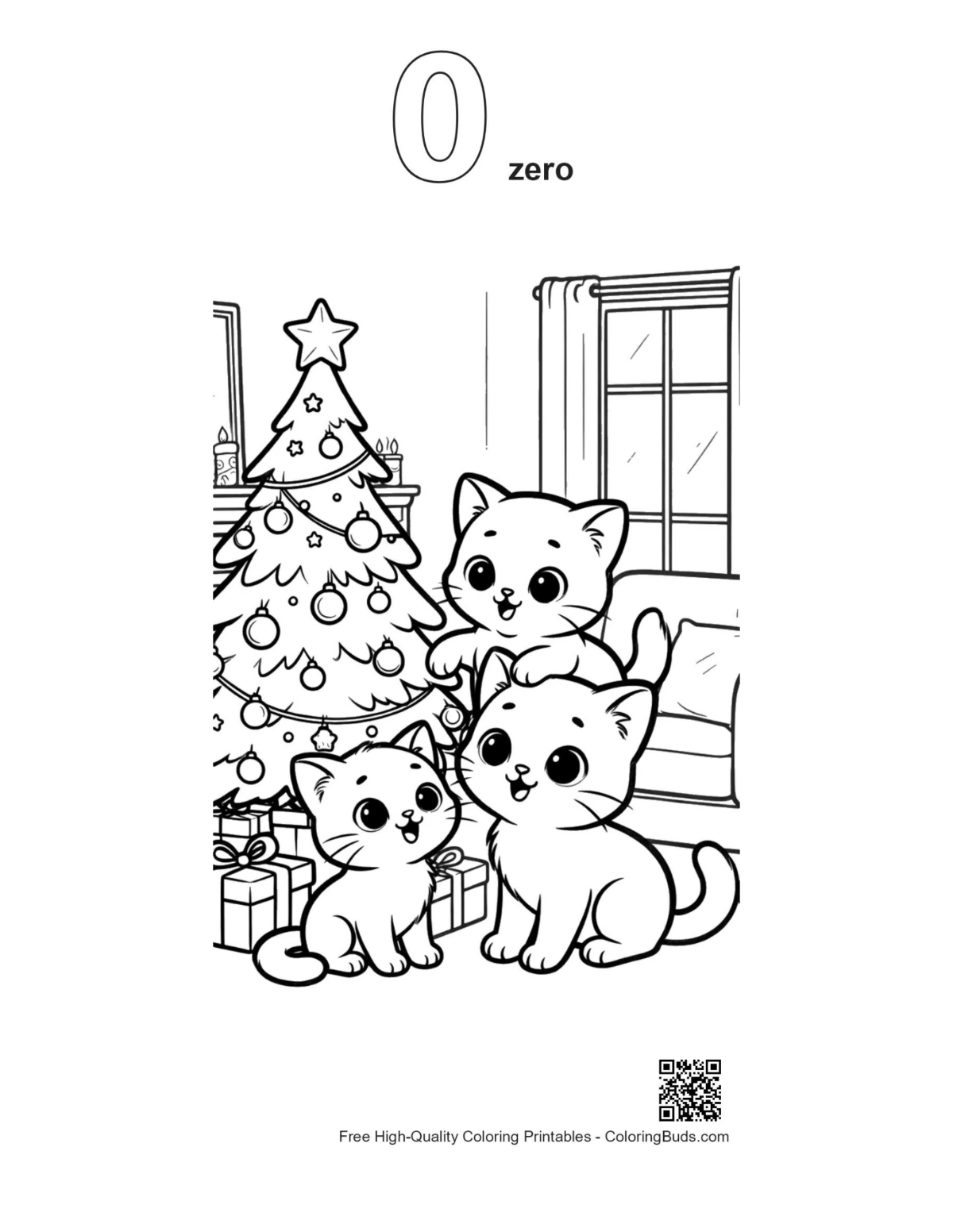 Easy kittens outline number 0 printable