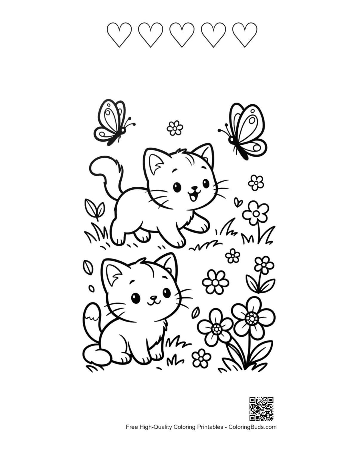 Cute kittens with heart outlines printable