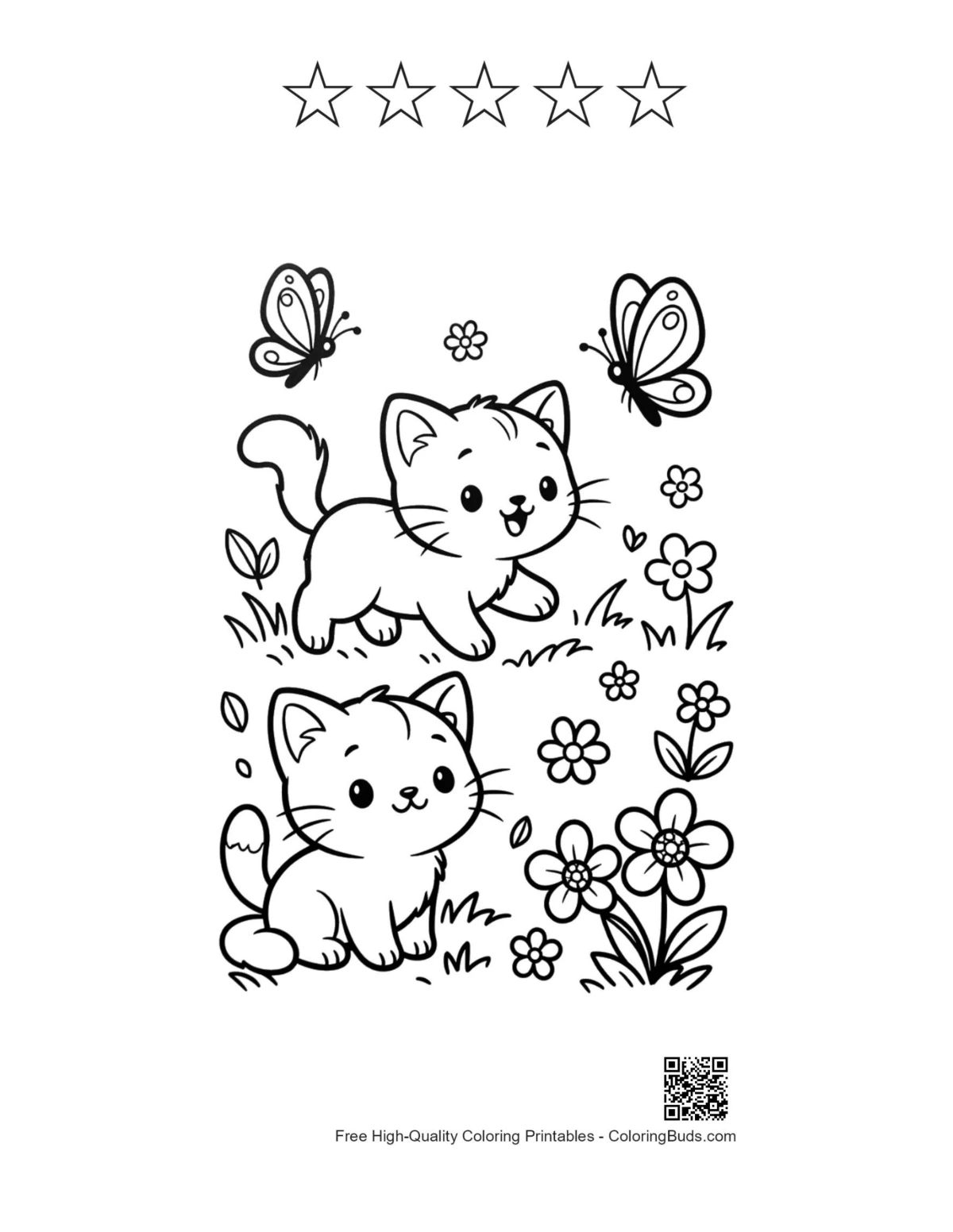 Kittens printable with 5 stars outline