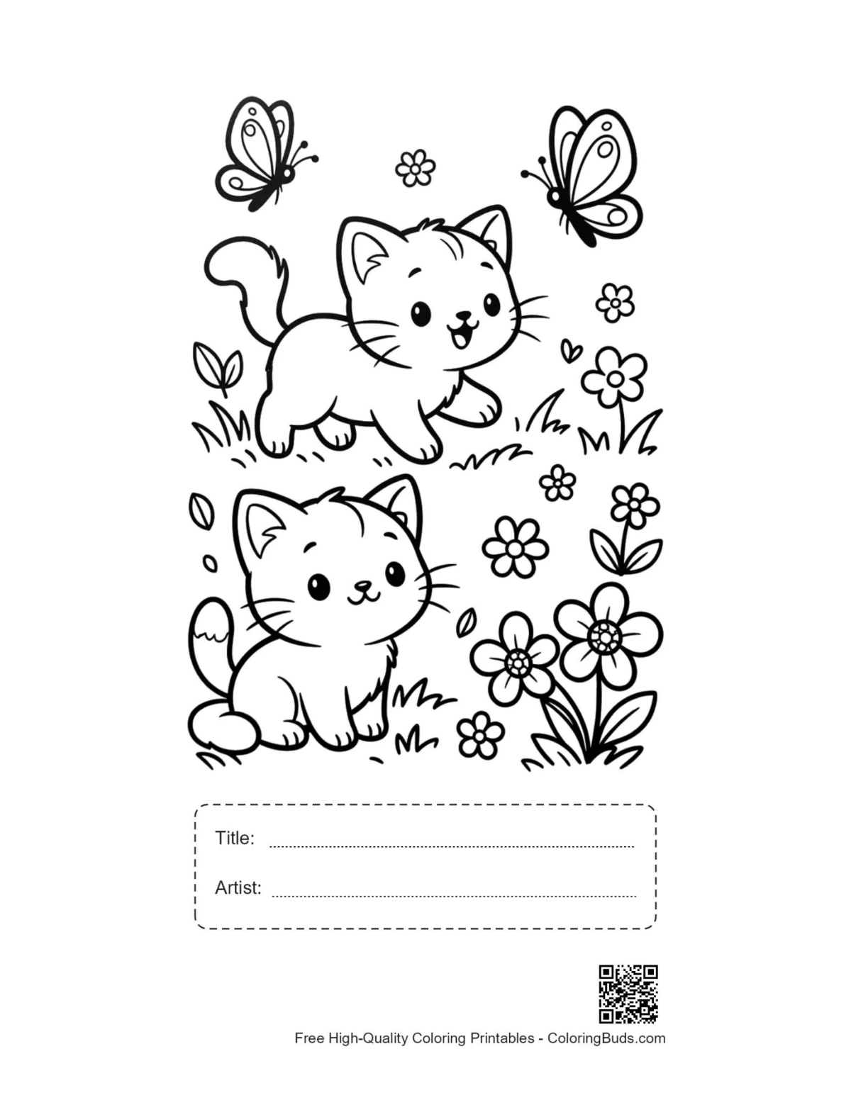 Printable kittens sheet with title box