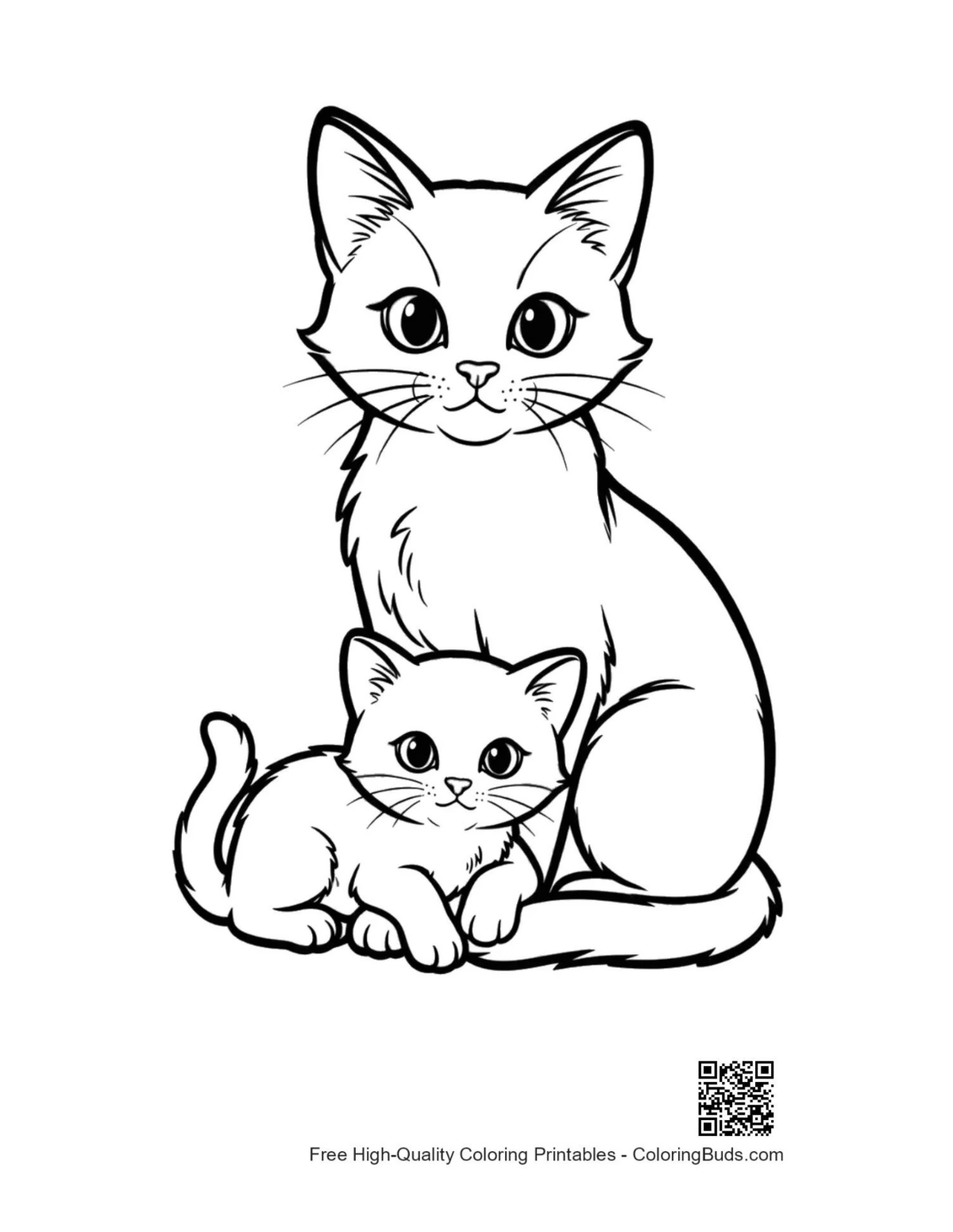 Mother cat and kitten outline coloring page