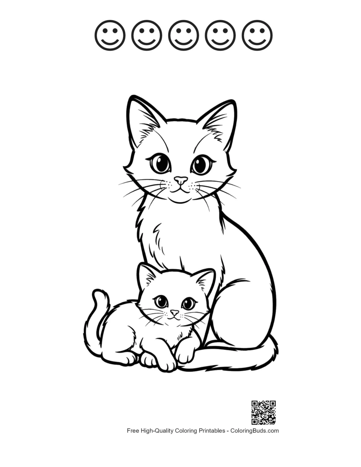 Mother cat kitten with happy faces outline printable