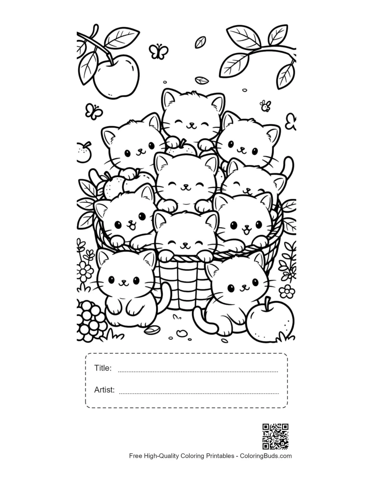 Kitten family picnic printable with title artist box