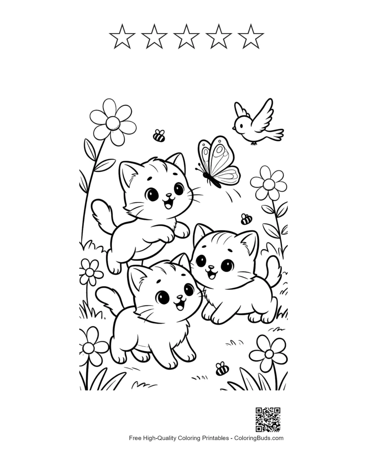 Cute kittens printable with 5 star outline design
