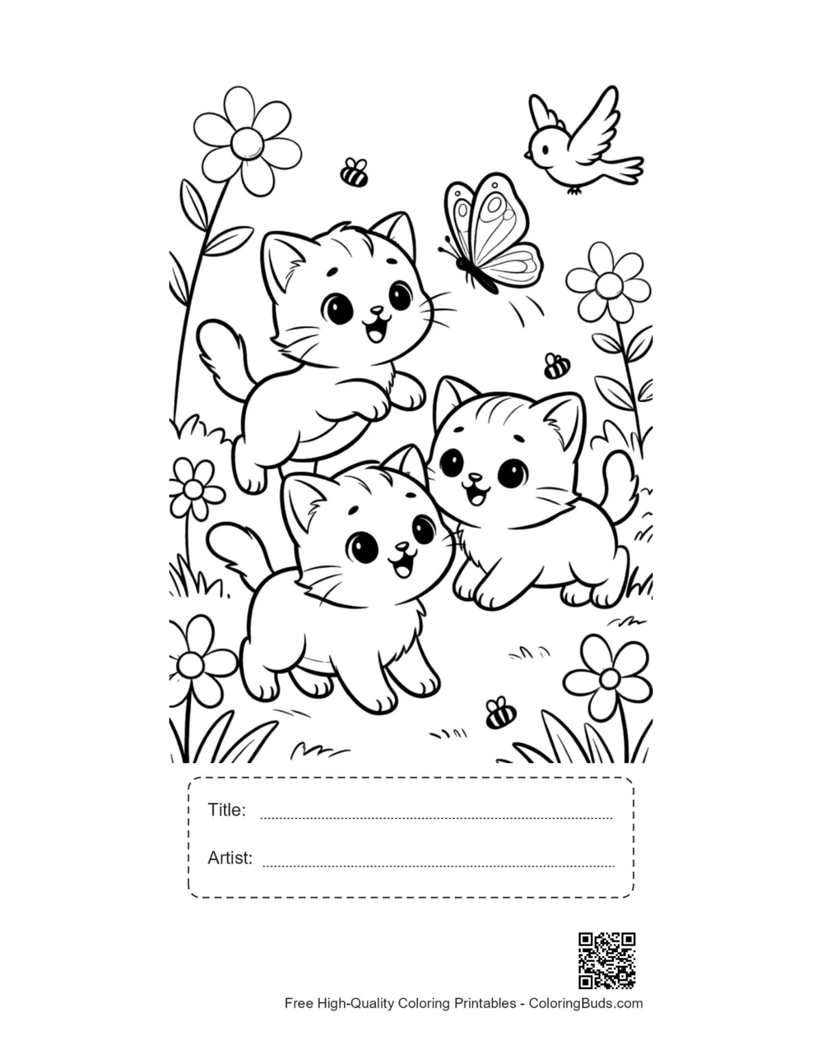 Cute kittens bedroom printable with title artist box