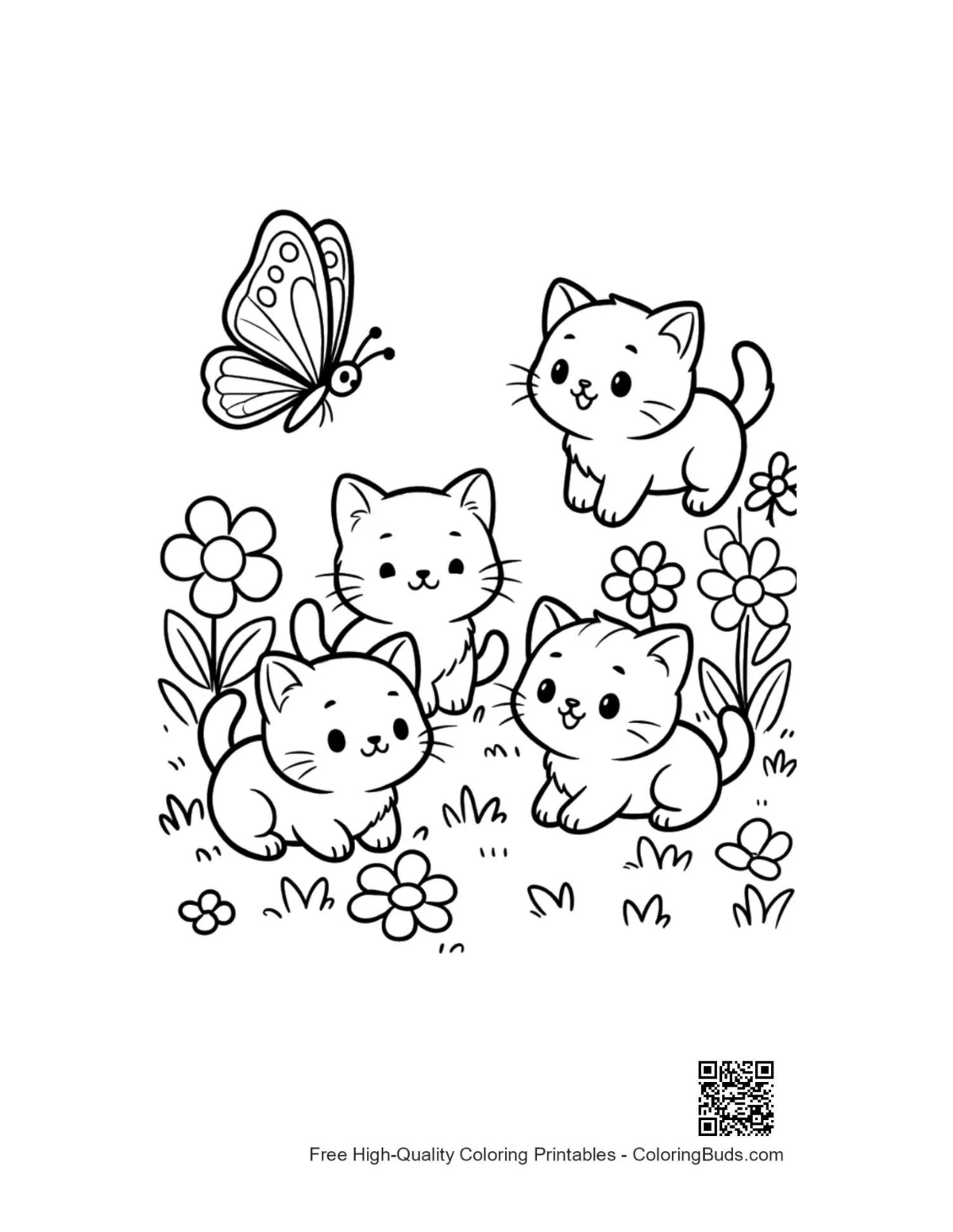 Two cute kittens cuddling on cozy bed coloring page