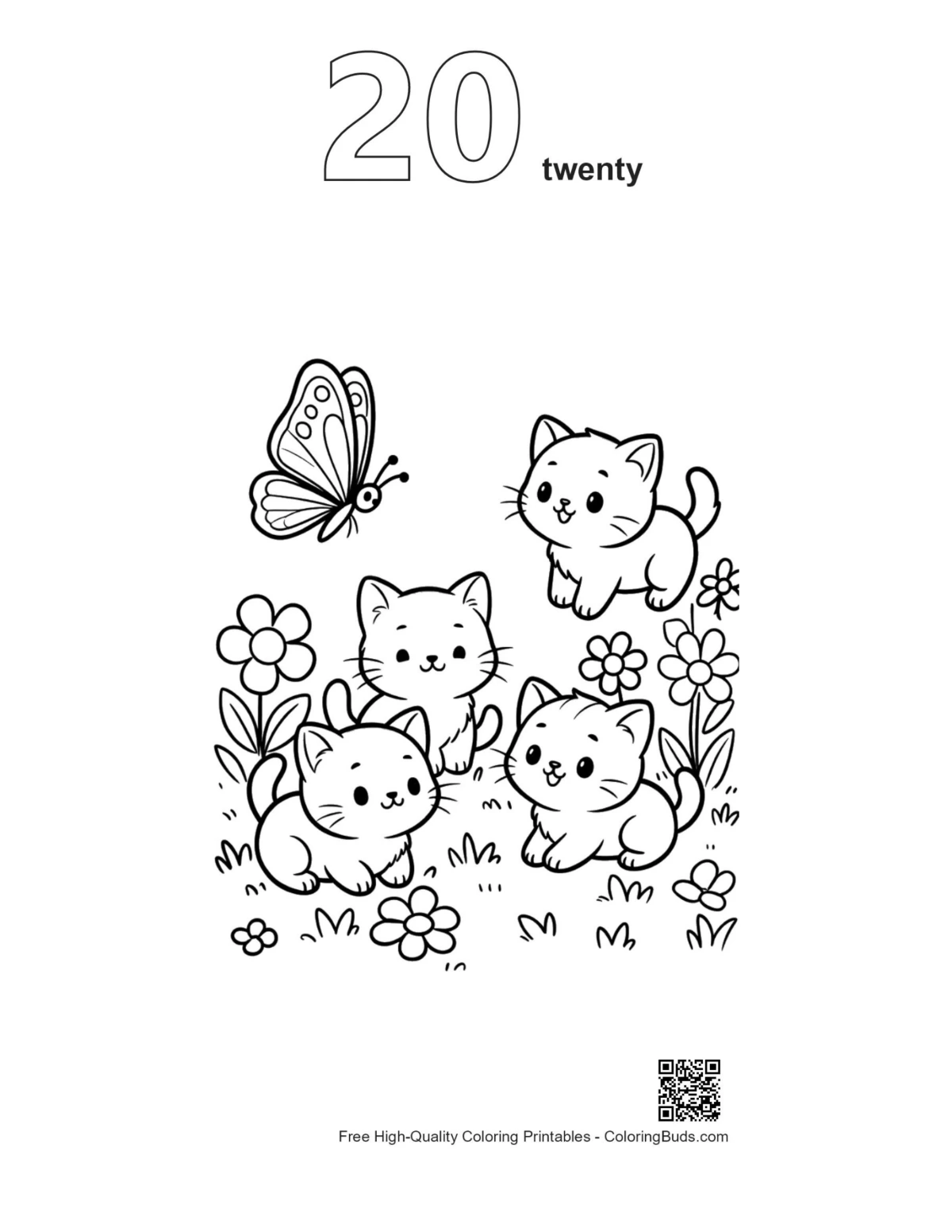 Kittens cuddling on bed coloring page outline #20