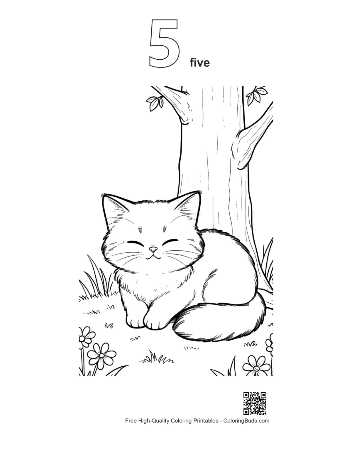 Maine Coon outline numbered 5 printable