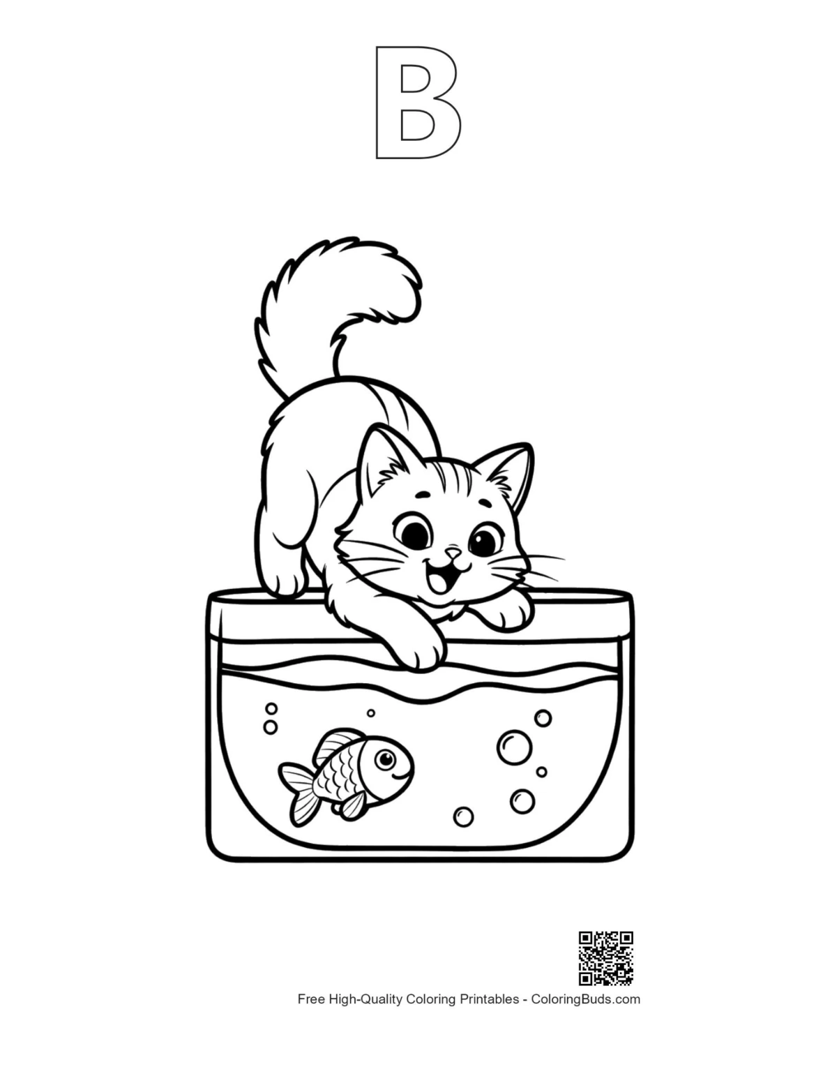Maine Coon printable alphabet B outline