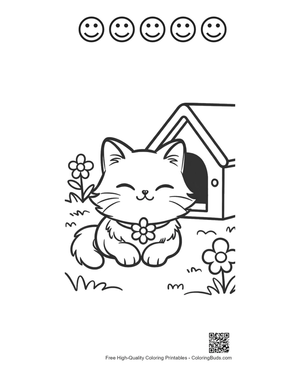 Cute Maine Coon kitten coloring with 5 happy faces